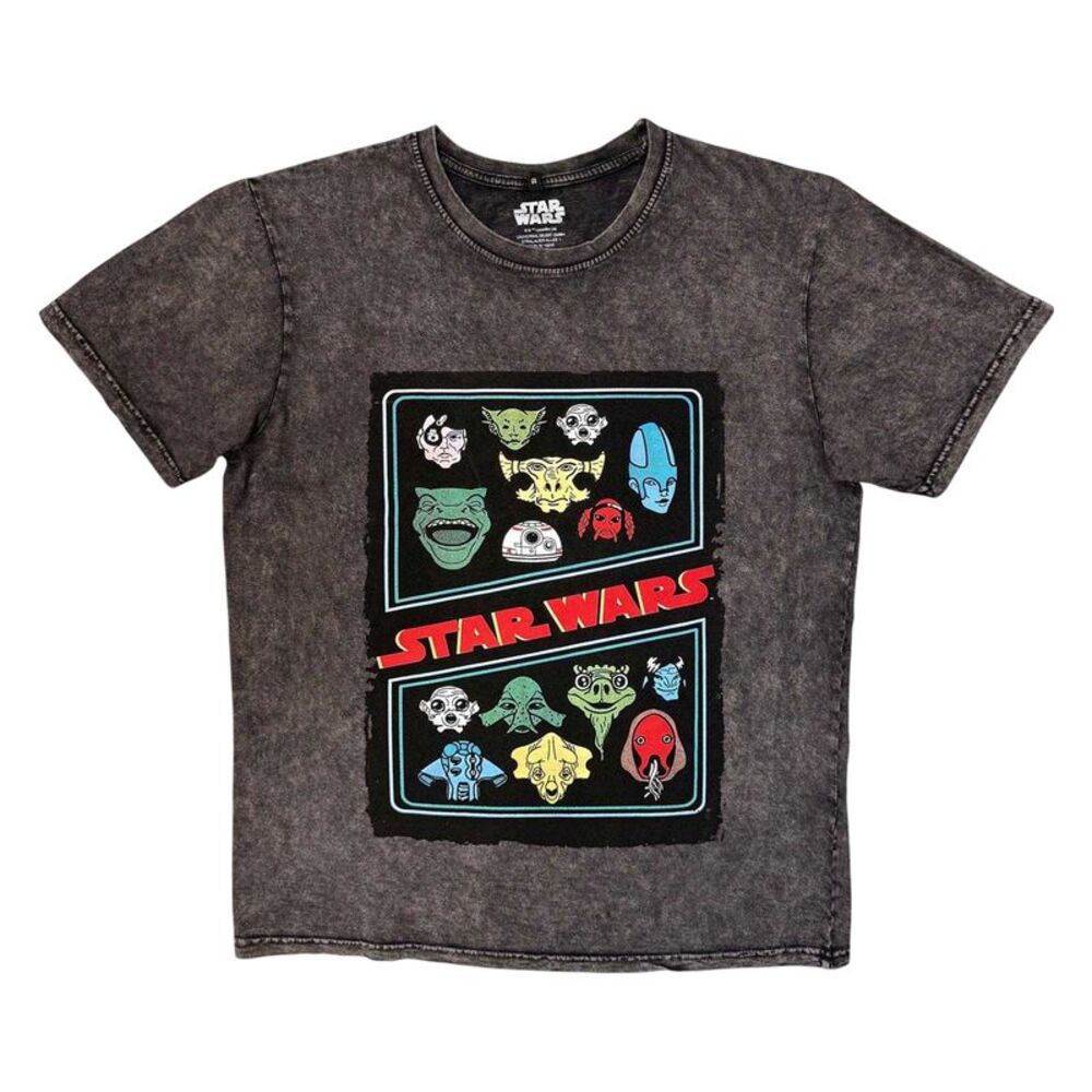 Star Wars Unisex Adult Heads Collage Stone Wash T-Shirt / Charcoal Grey
